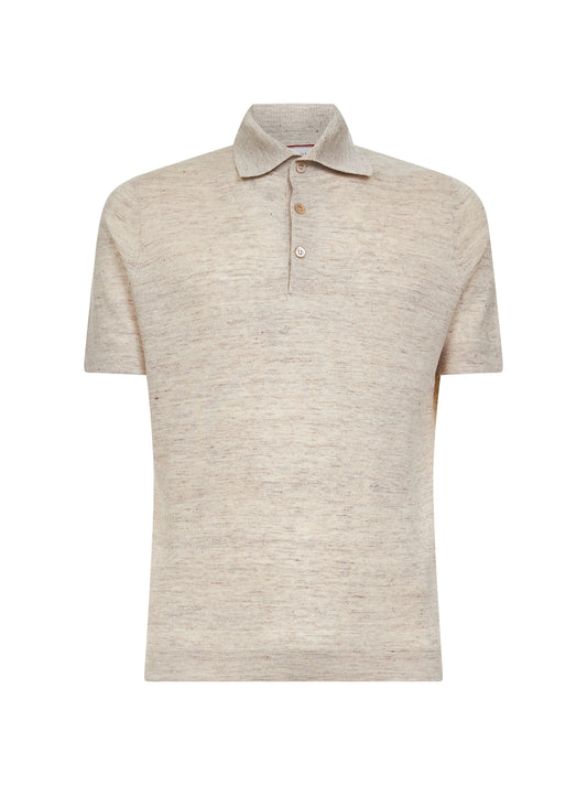 Polo in maglia di lino e cotone beige