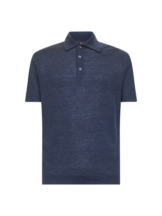 Polo in maglia di lino e cotone blu