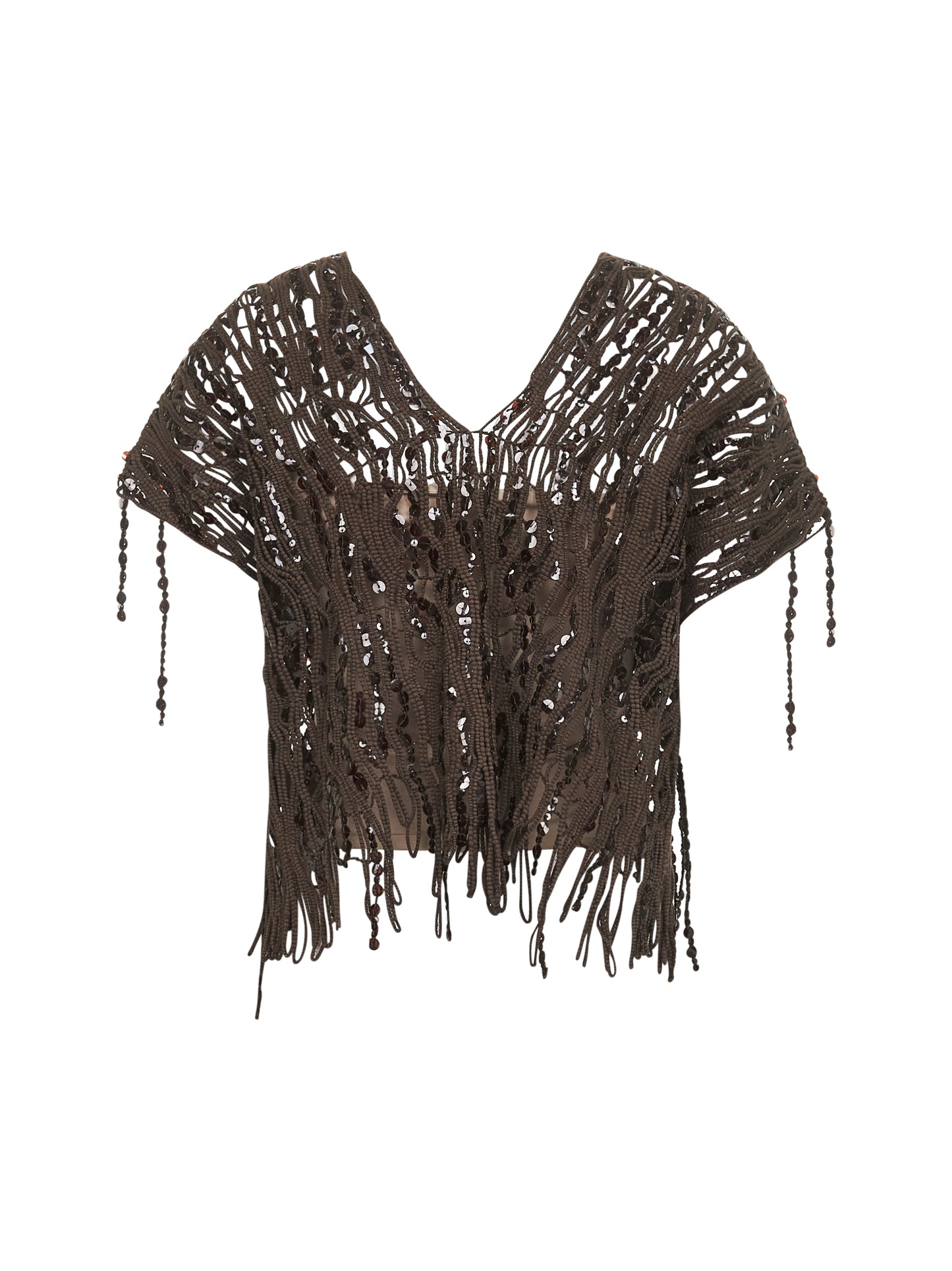 Brown knit Dazzling Abstract Embroidery top
