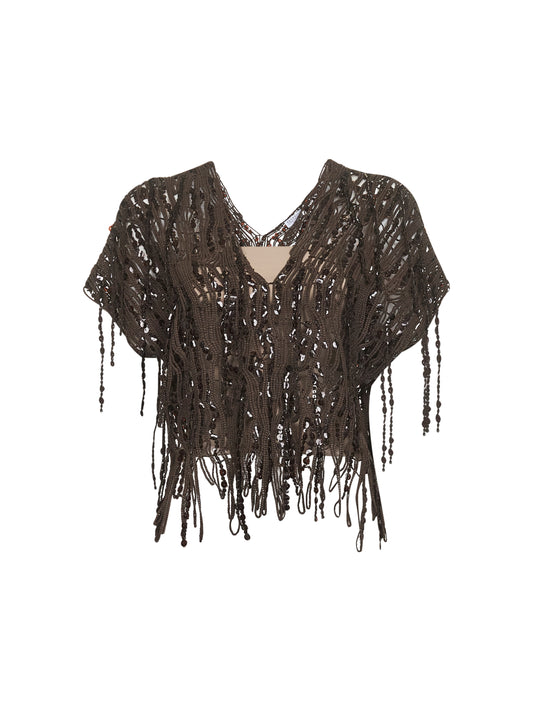 Top in maglia Dazzling Abstract Embroidery marrone