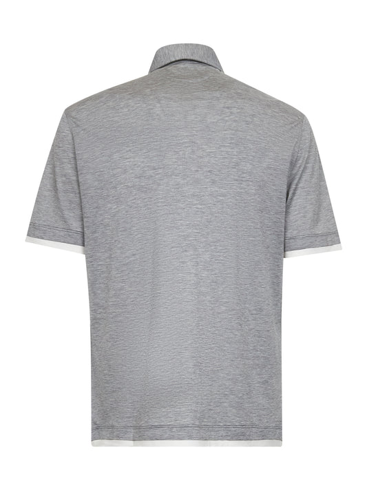 Grey jersey Faux-Layering polo shirt