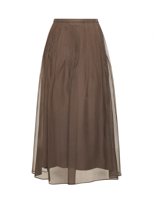 Gonna Pleated Midi marrone con Shiny Waistband