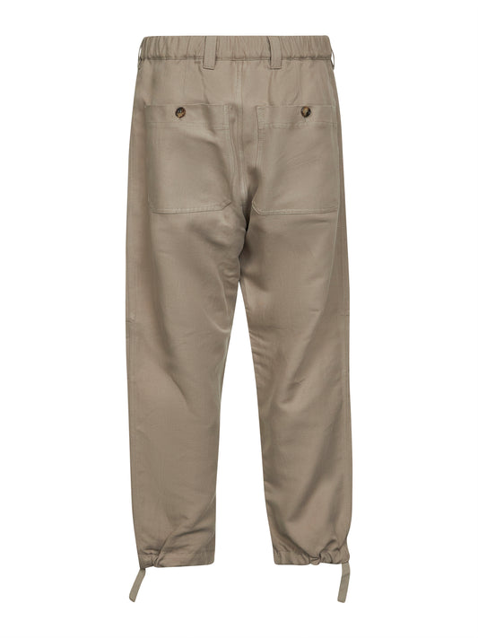 Pantaloni relaxed fit in drill di cotone e lino kaki