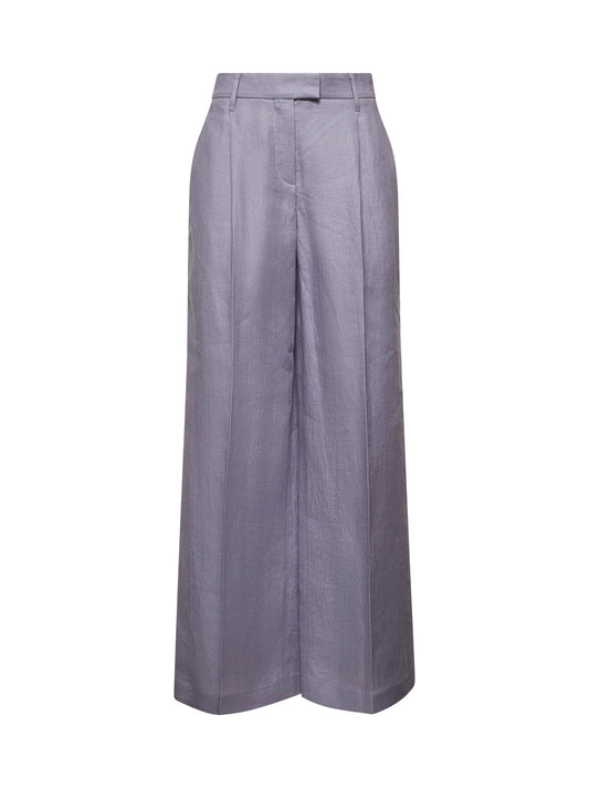 Purple gabardine Loose Pleated trousers