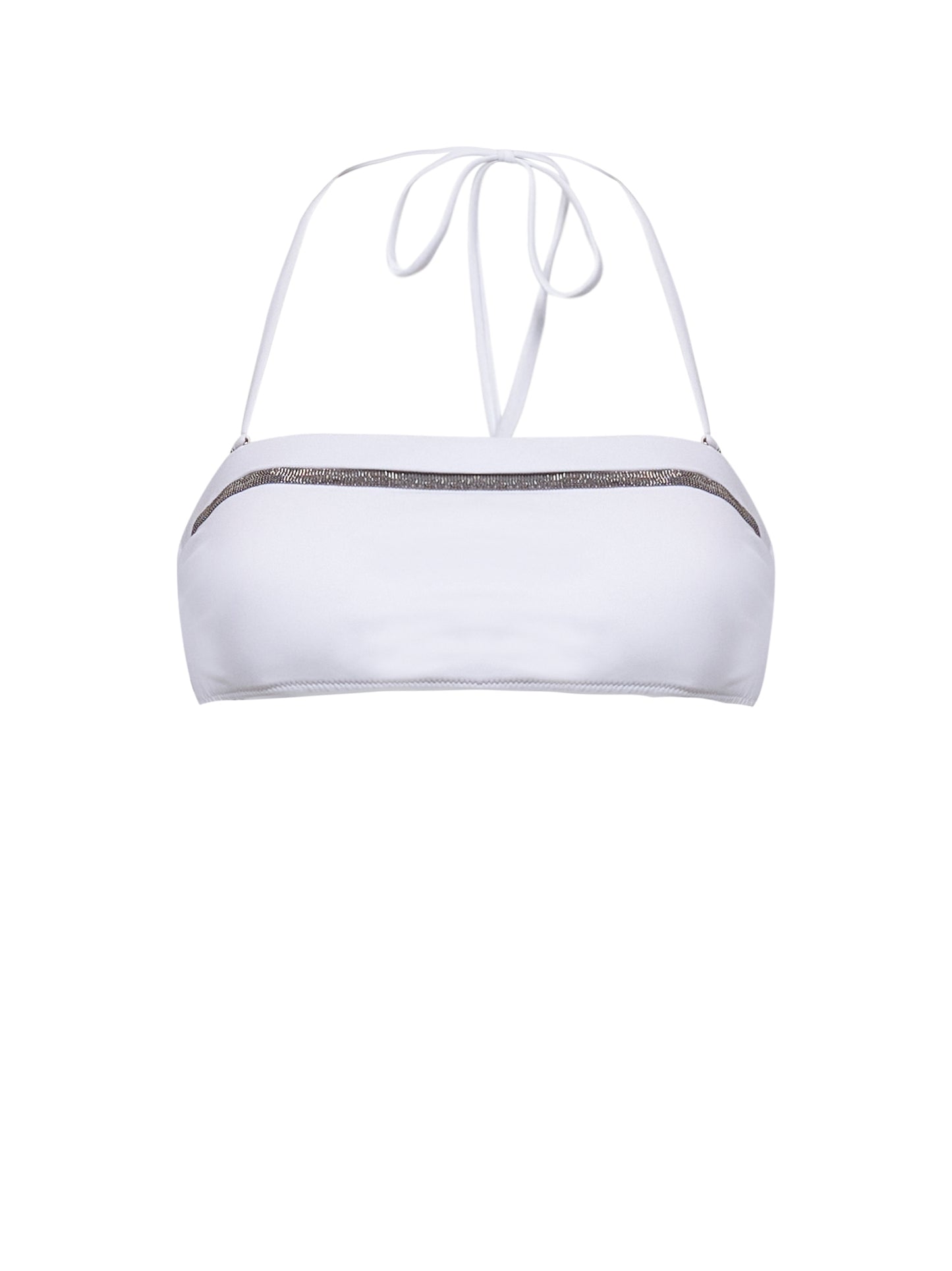 Top fascia bikini in jersey techno bianco con monile