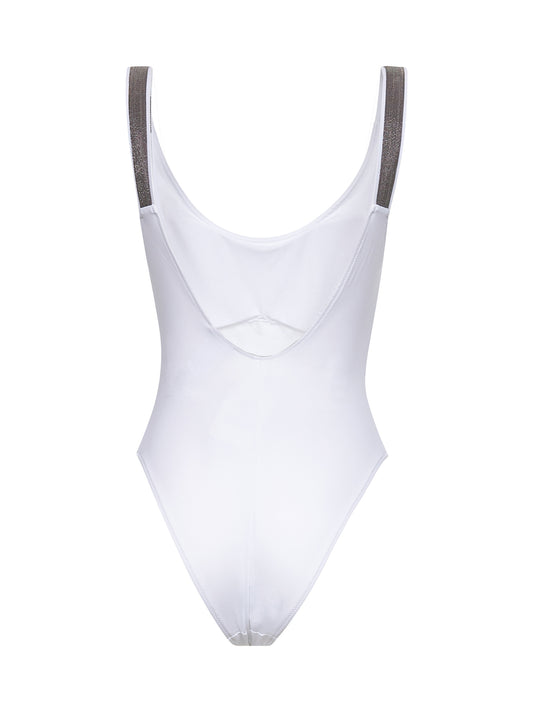 Costume intero in jersey techno bianco con Precious Details