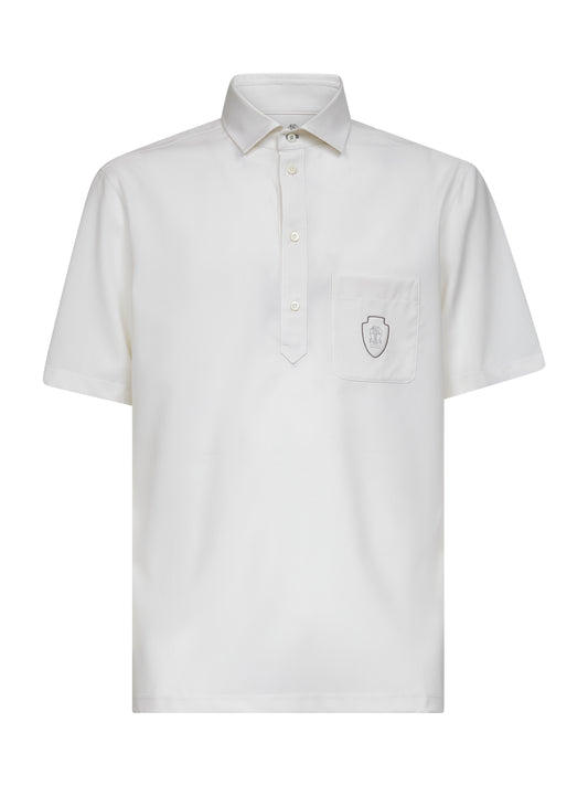 Ivory virgin wool canvas logo polo shirt