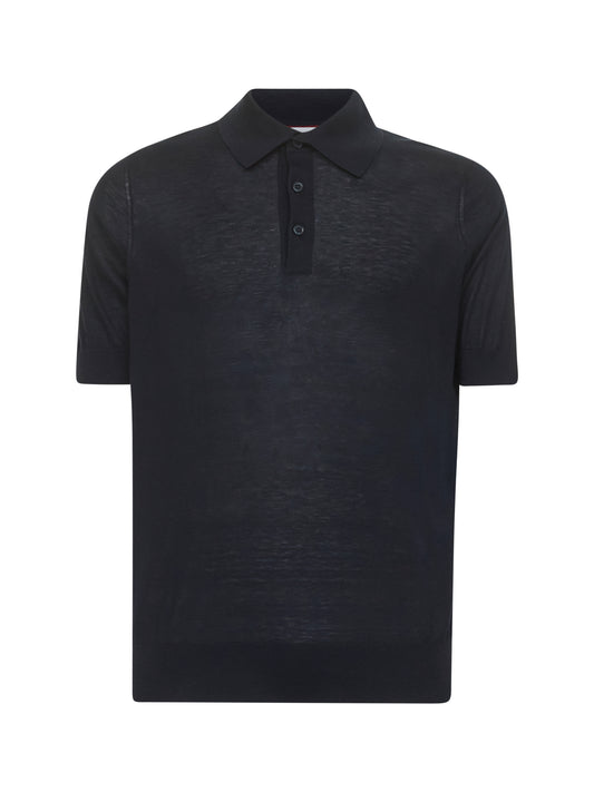 Polo in maglia Extra-light di seta e cotone blu