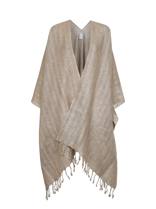 Beige Sparkling striped linen cape