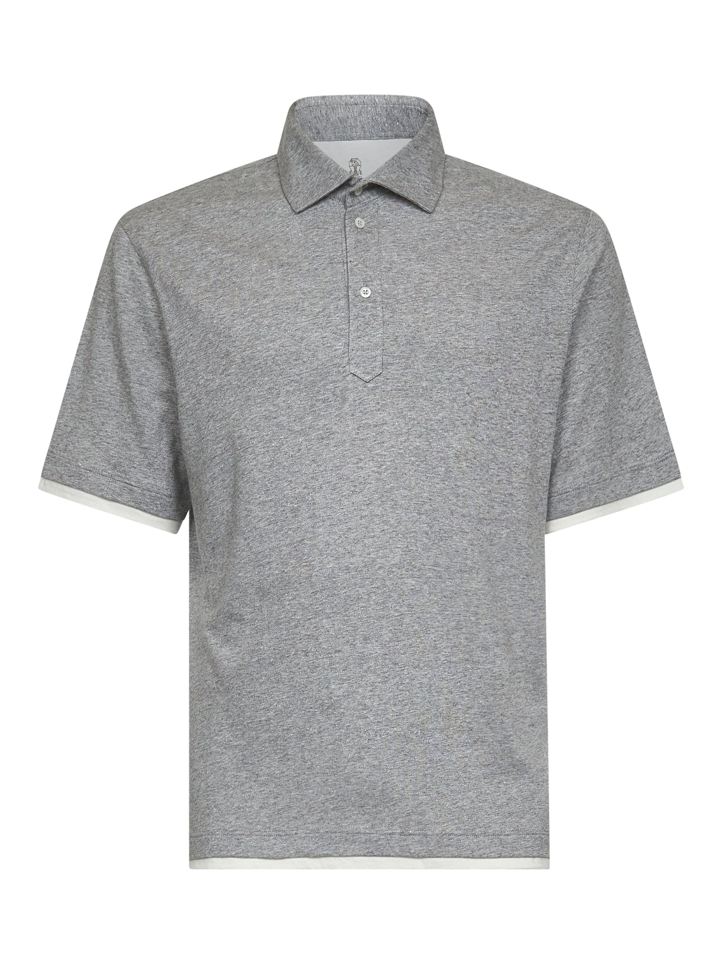Grey melange linen and cotton polo shirt