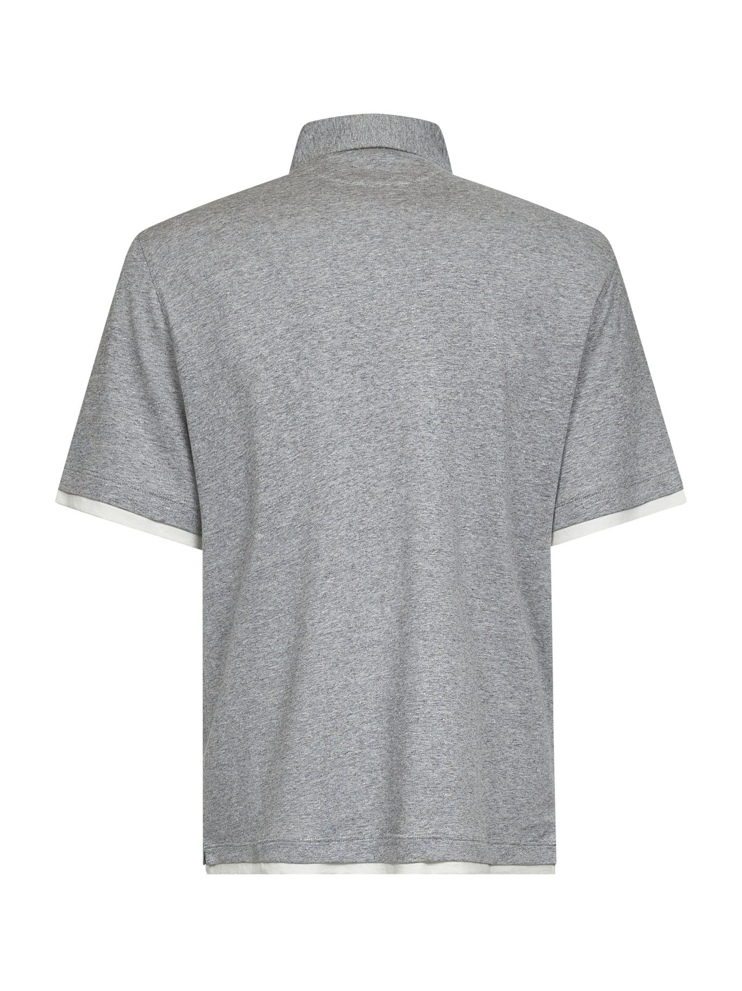 Grey melange linen and cotton polo shirt