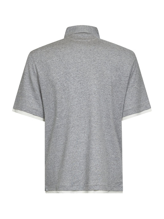 Grey melange linen and cotton polo shirt