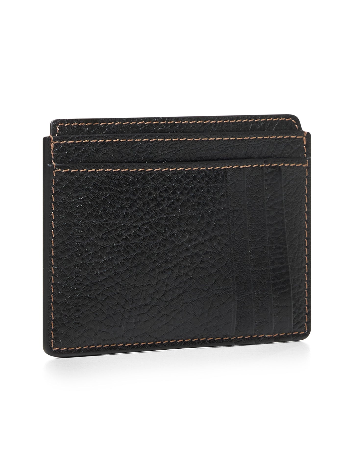 Black grained calf leather mini card holder<BR/>
