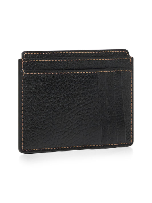 Black grained calf leather mini card holder<BR/>