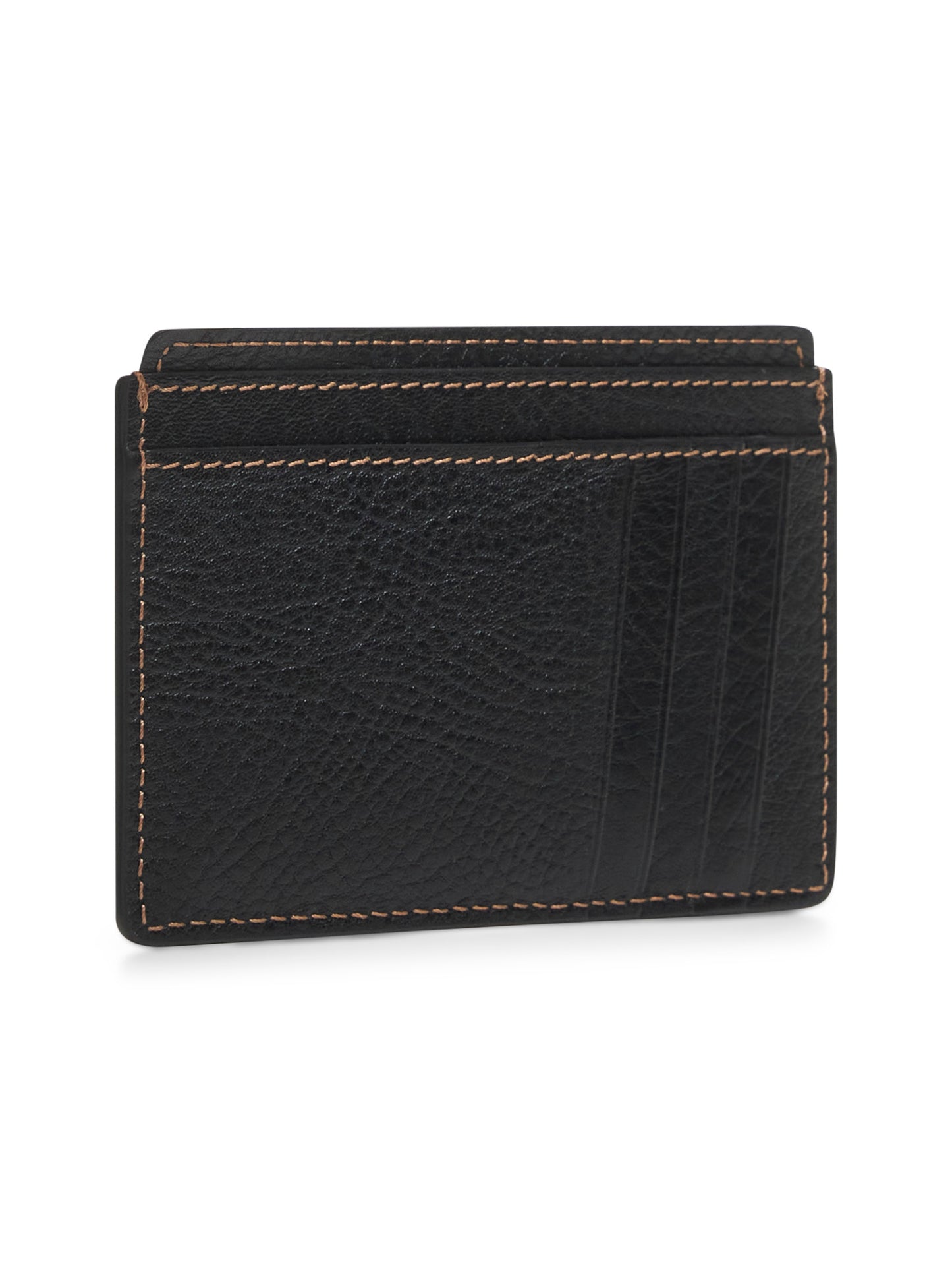 Black grained calf leather mini card holder<BR/>