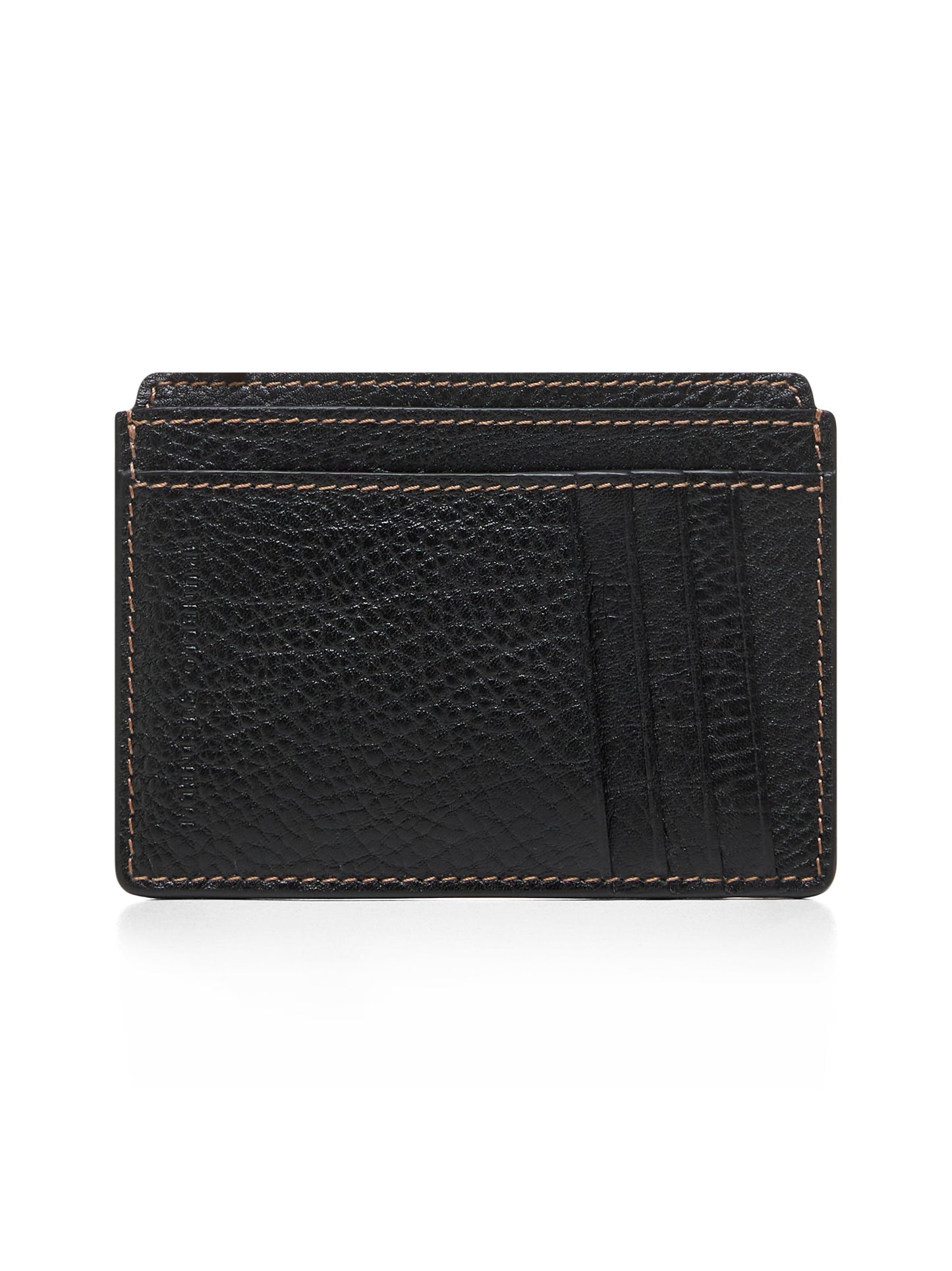 Black grained calf leather mini card holder<BR/>