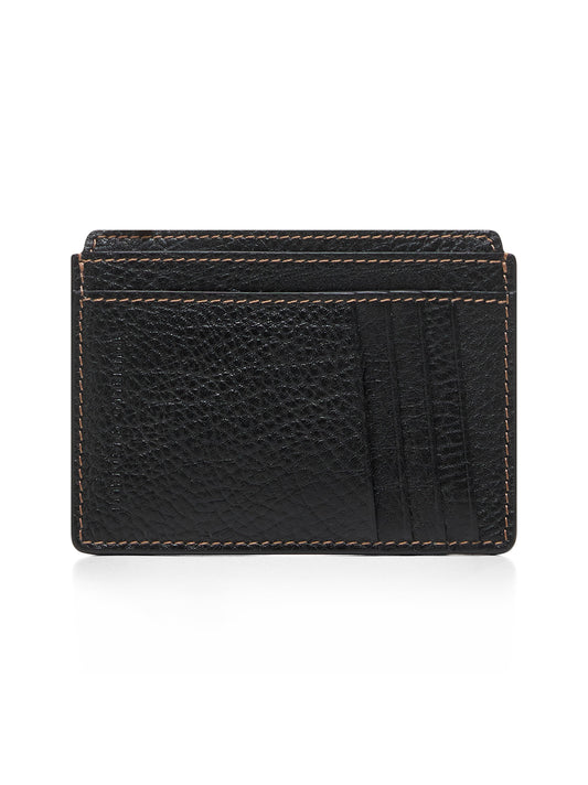 Black grained calf leather mini card holder<BR/>