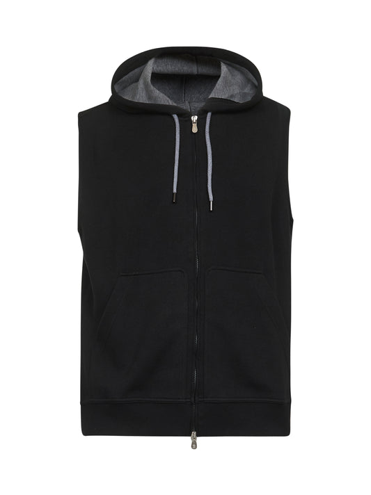 Gilet con cappuccio in felpa techno nera