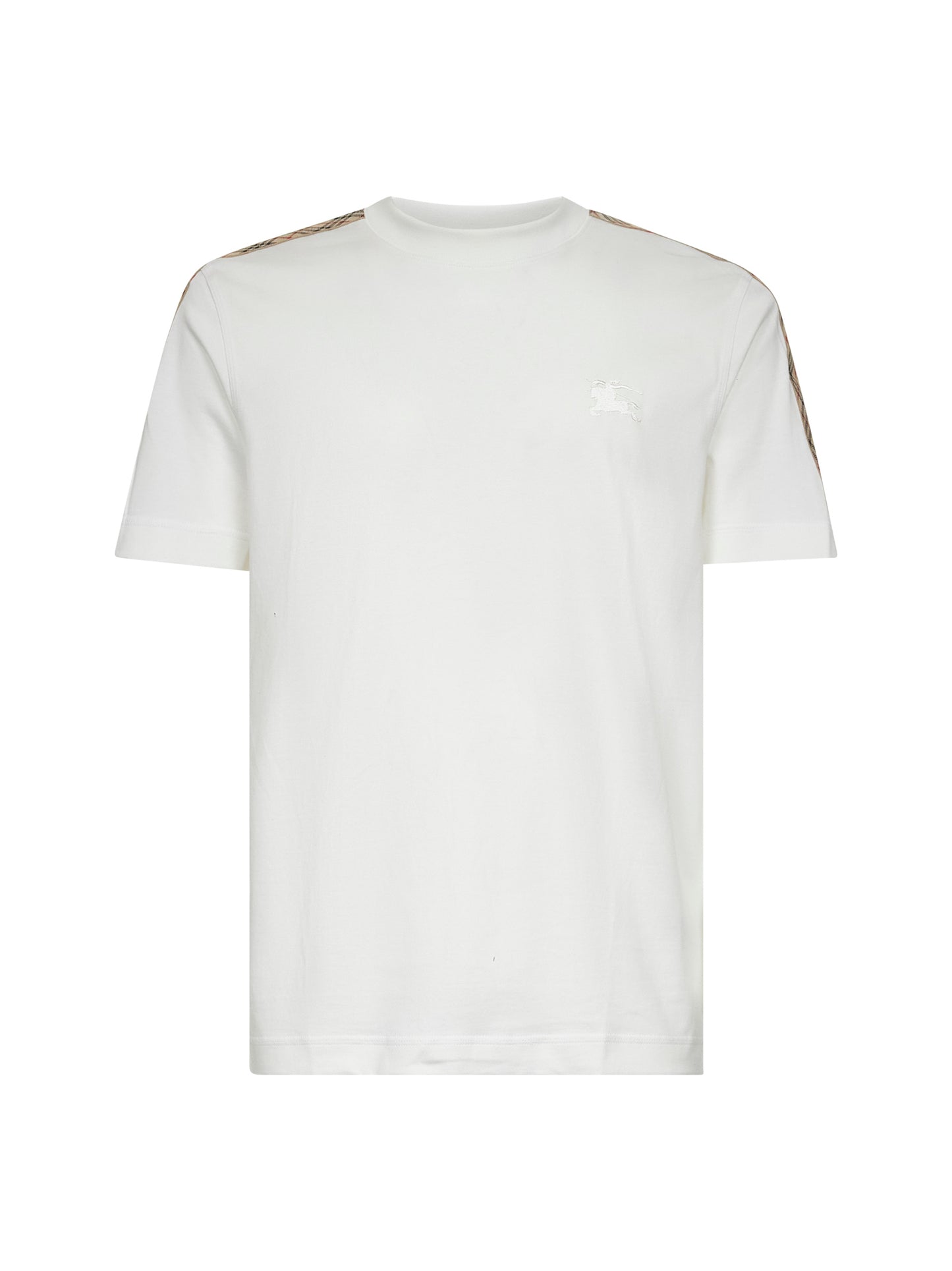 White cotton Check trims T-shirt