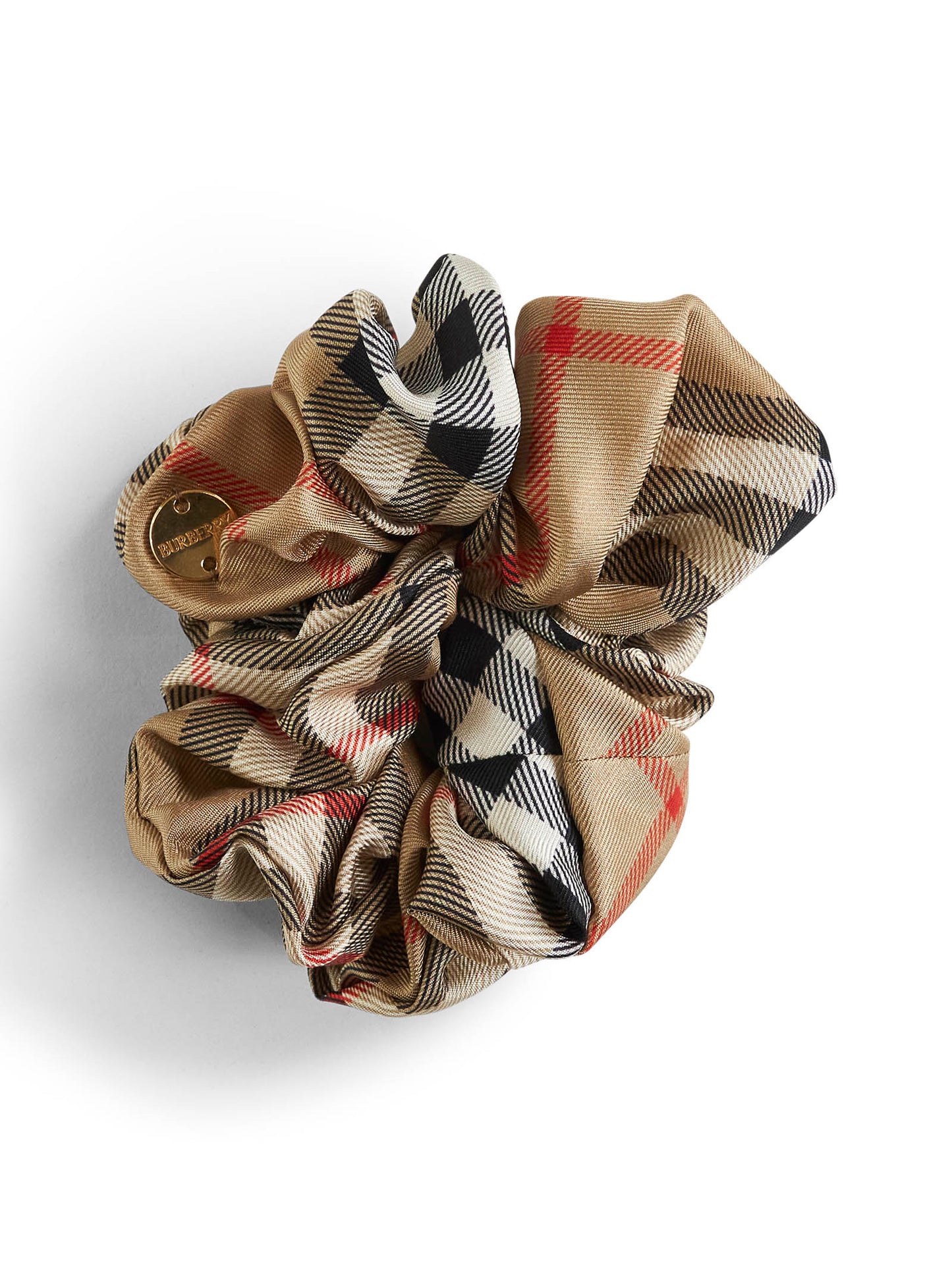 Beige Check silk twill scrunchie