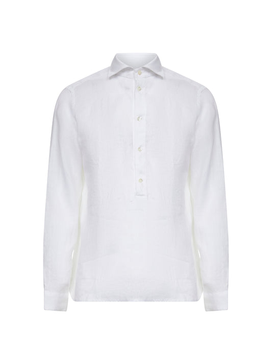 White linen polo shirt-like shirt
