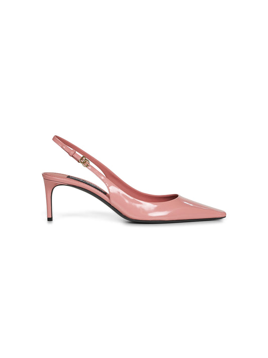Pink polished calfskin Mum slingback pumps