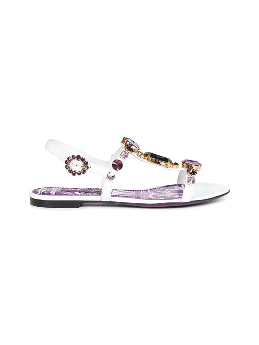 White patent leather jeweled thong sandals