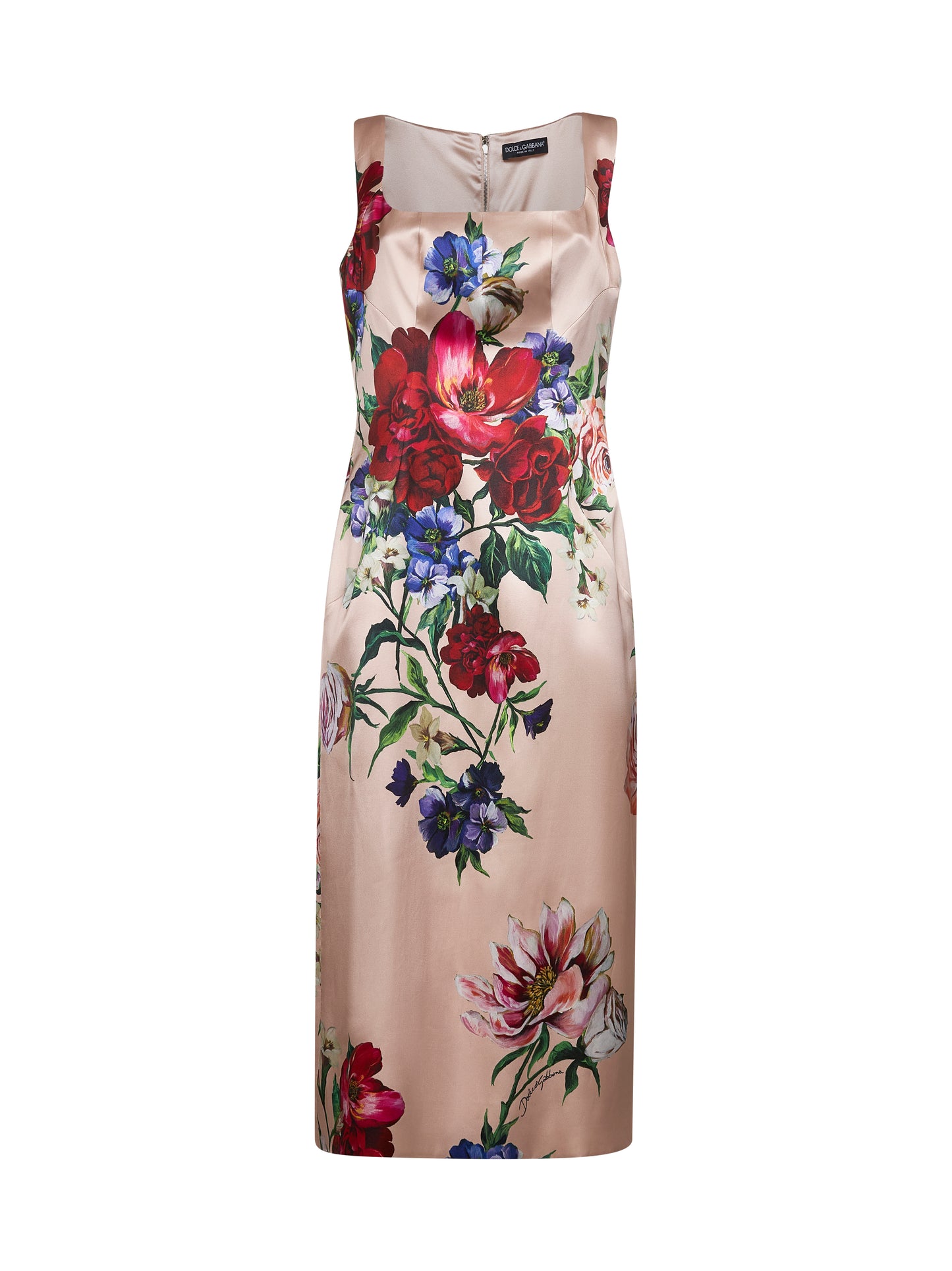 Abito a tubino in raso stretch rosa stampa Fiori