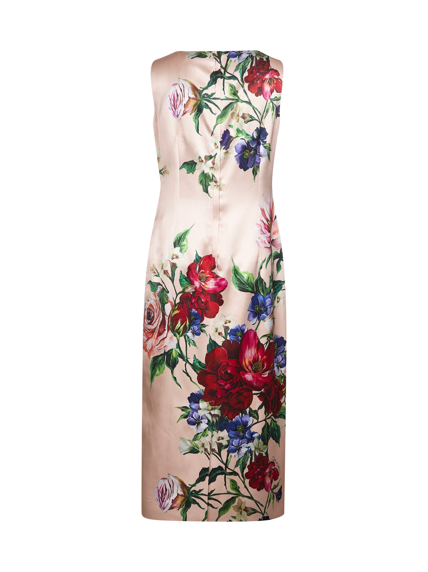Abito a tubino in raso stretch rosa stampa Fiori