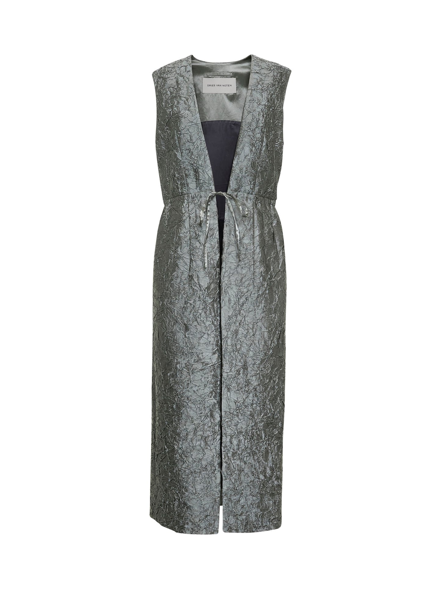 Green crushed viscose cotton blend sleeveless coat
