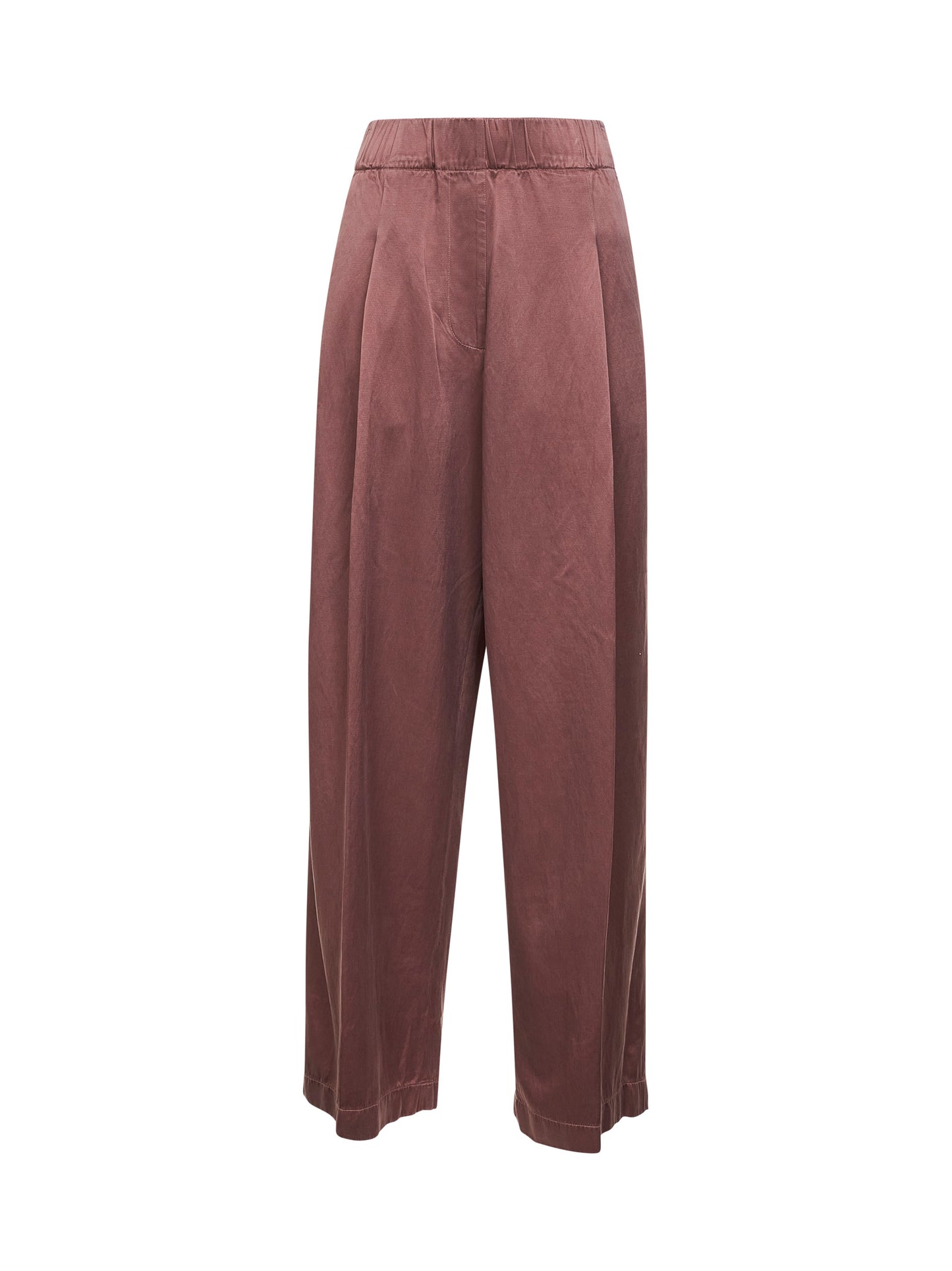 Pantaloni a gamba larga in cupro e cotone marrone
