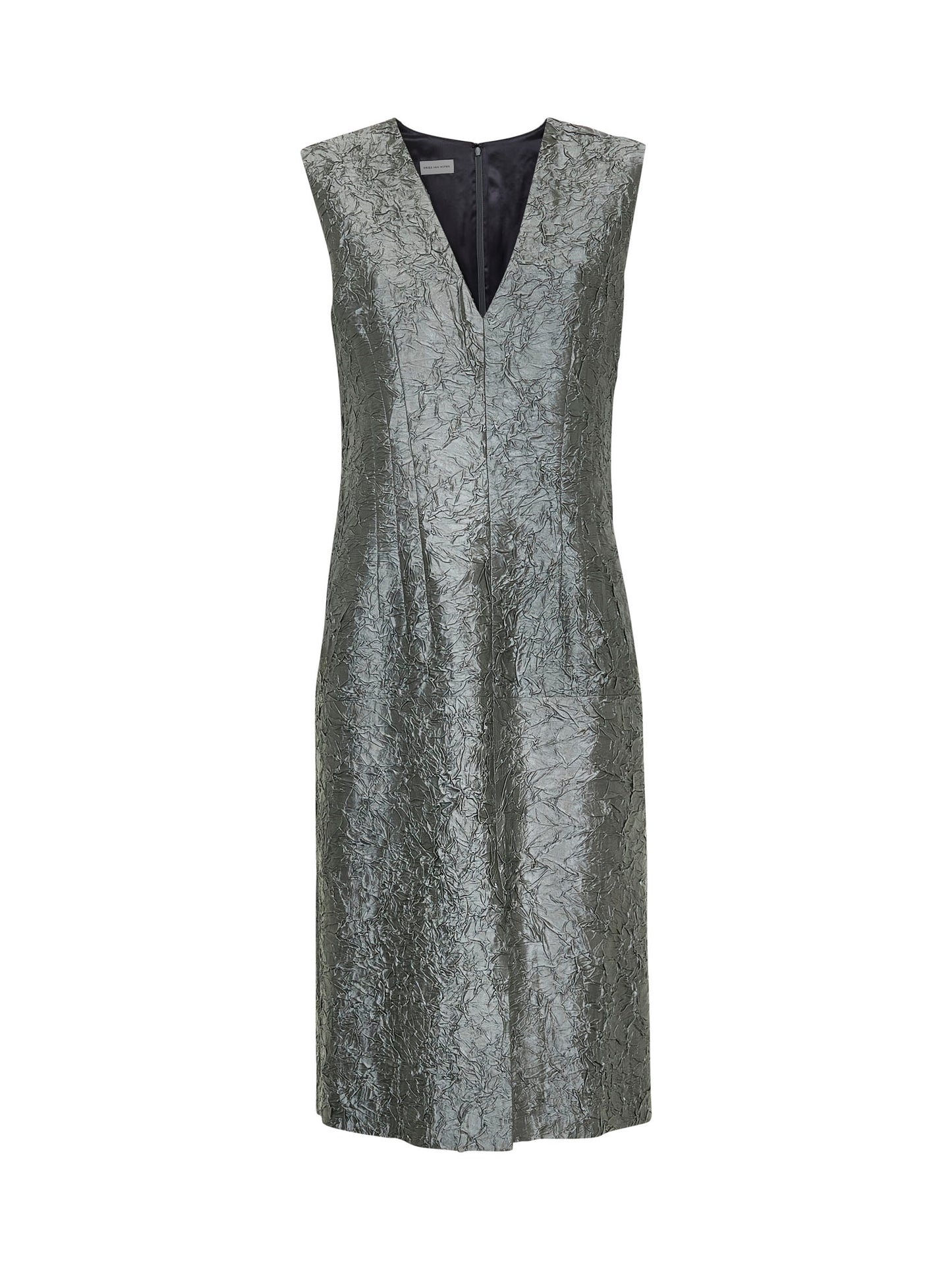 Green crushed viscose cotton blend midi sheath dress