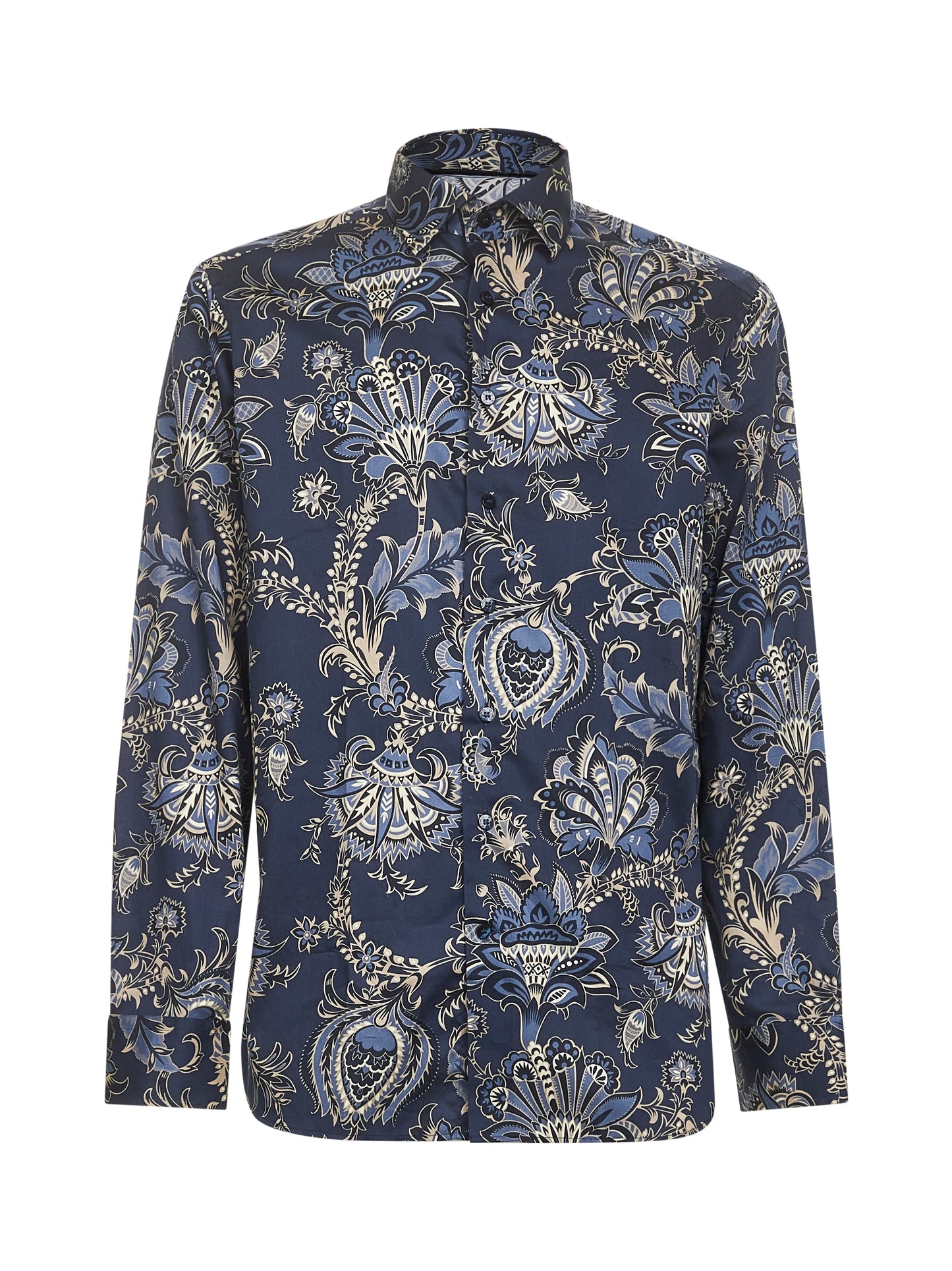 Blue maxi flower print cotton shirt