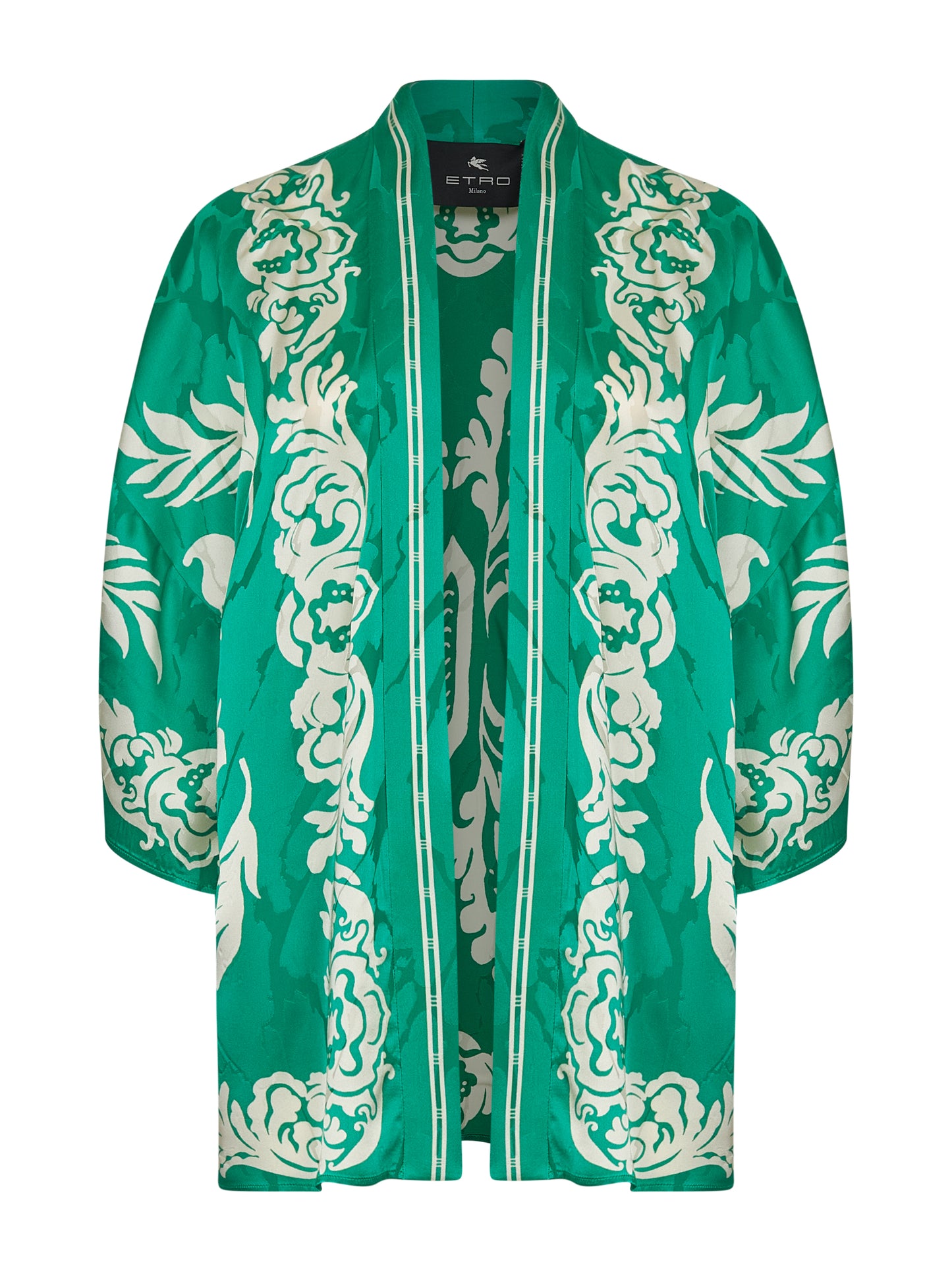 Kesa corta in viscosa jacquard floreale verde