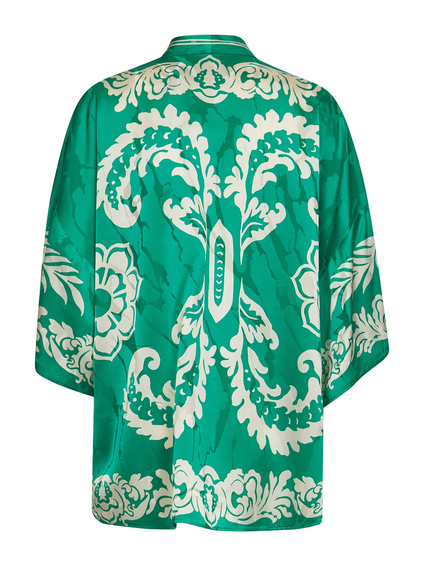 Kesa corta in viscosa jacquard floreale verde