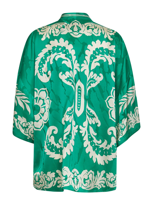 Green floral jacquard viscose short kesa