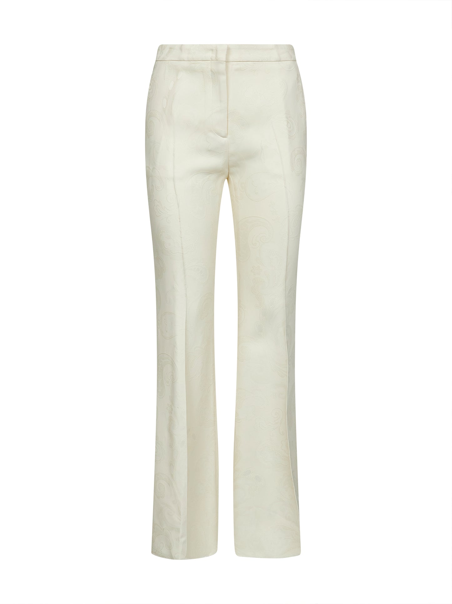 Beige paisley jacquard viscose flare trousers