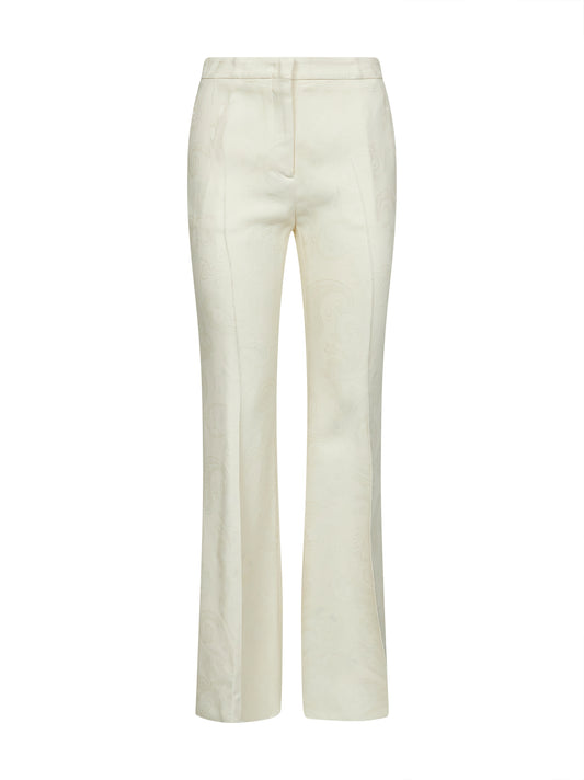 Beige paisley jacquard viscose flare trousers