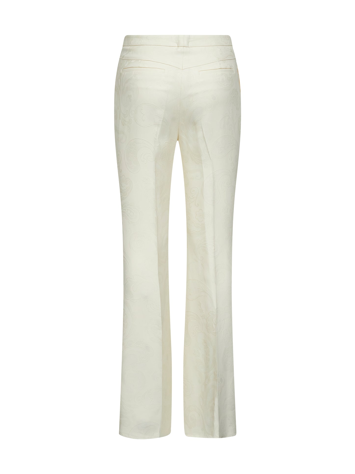 Beige paisley jacquard viscose flare trousers