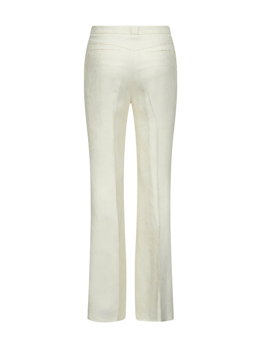 Beige paisley jacquard viscose flare trousers