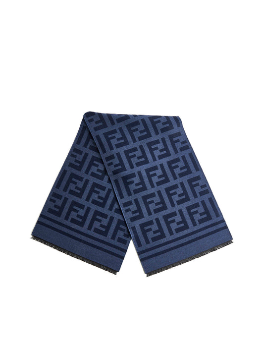 Sciarpa in lana e seta blu Fendi