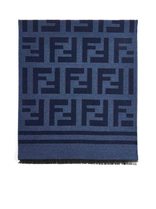 Sciarpa in lana e seta blu Fendi