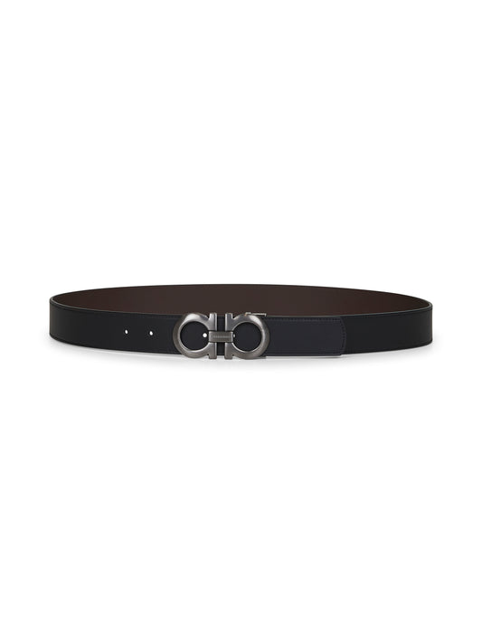 Black leather Gancini reversible belt