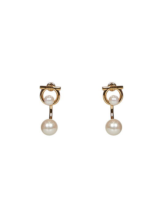 Orecchini Gancini in ottone oro con perle