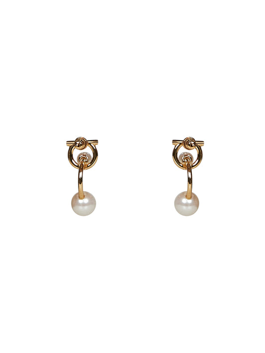 Orecchini Gancini in ottone oro con perle