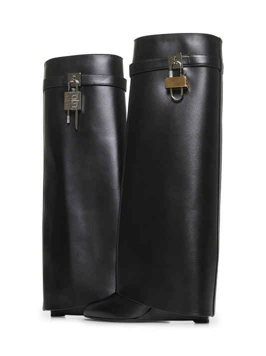 Black leather Shark Lock boots