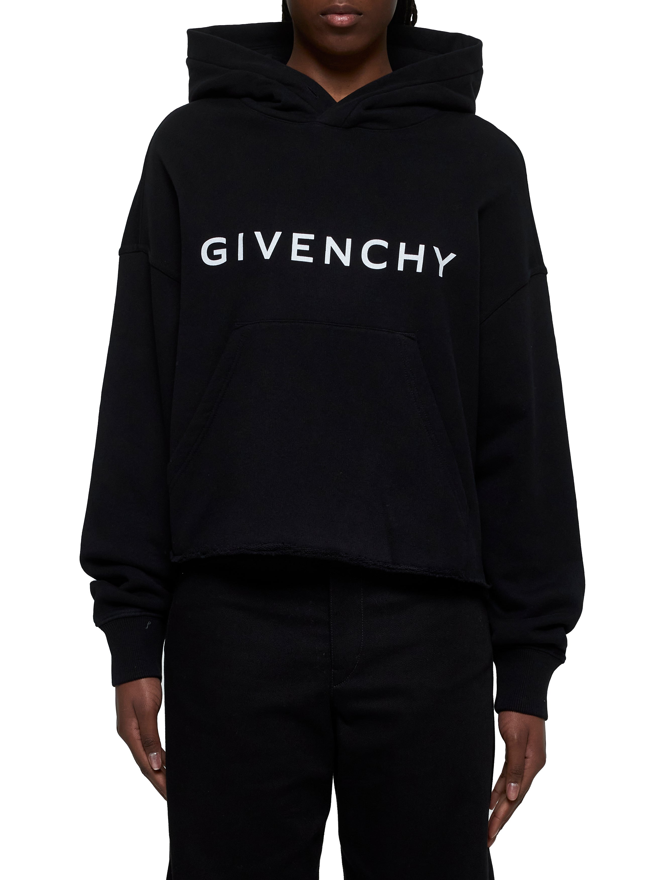 【GIVENCHY】ARCHETIPE HOODIE GIVENCHY Archetype cropped hoodie in fleece in - black