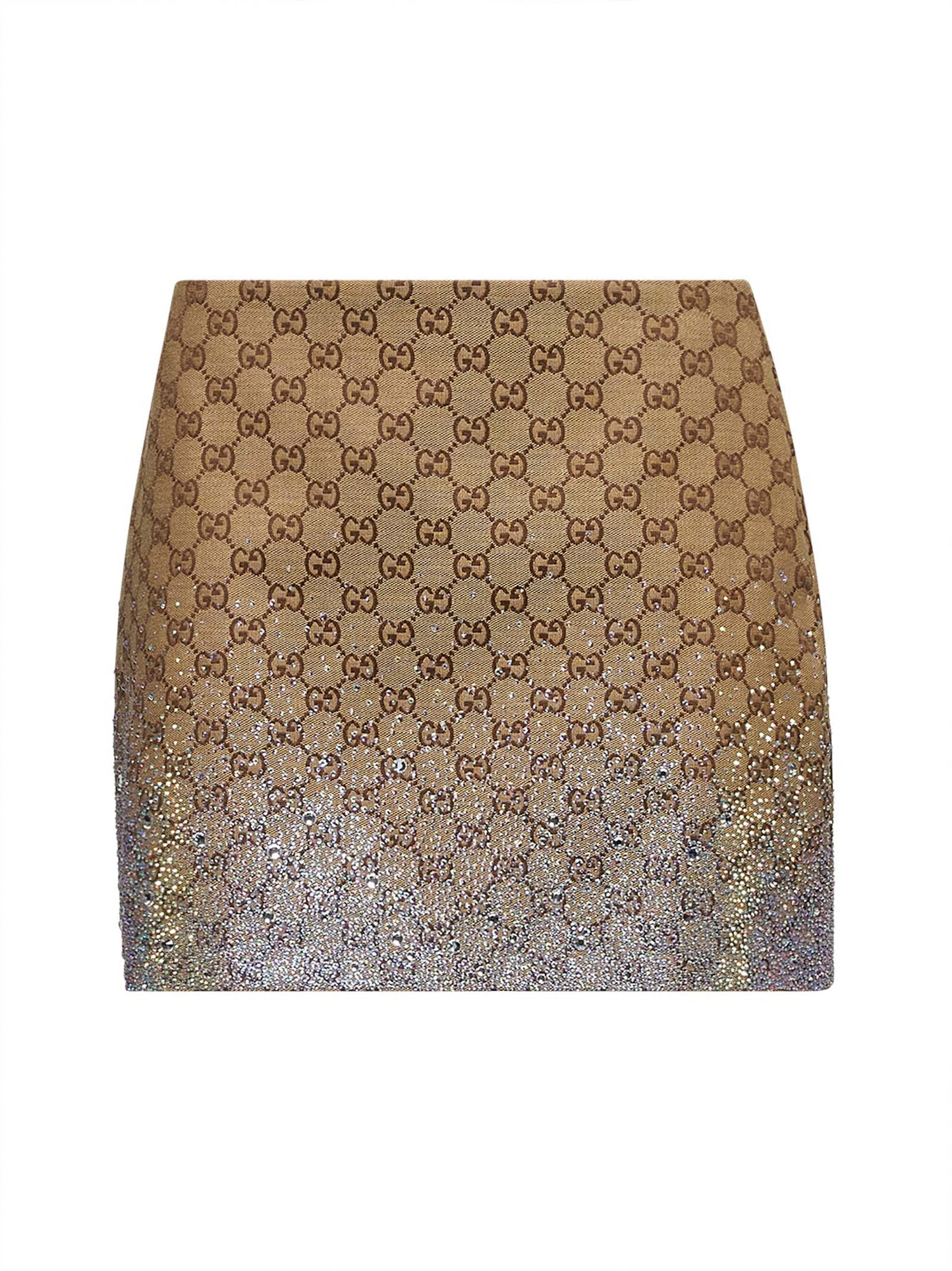 Minigonna in tessuto GG beige con cristalli