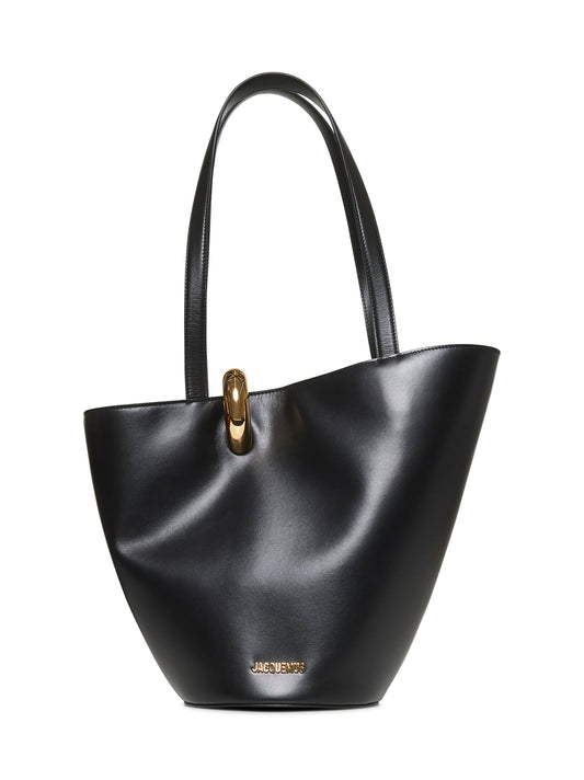 Shopper 'Le Bambola Moyen' with Asymmetric Design and Logo on the Front in Black Leather Women