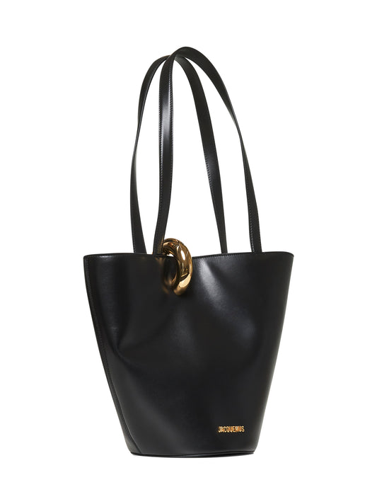 Shopper 'Le Bambola Moyen' with Asymmetric Design and Logo on the Front in Black Leather Women